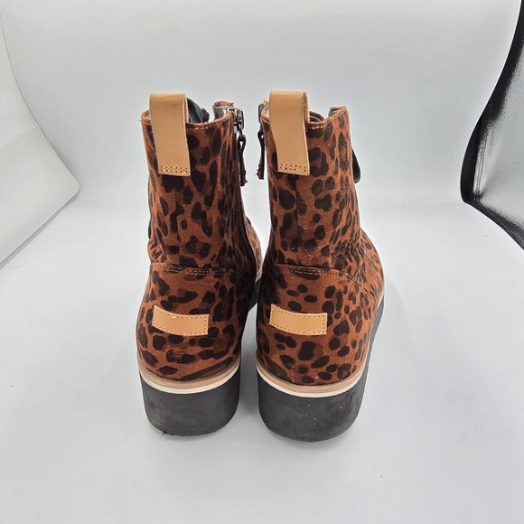 Dr Scholls Womens Leopard Print Lace Up Ankle Boots Size 8M Side Zip Platform - Picture 4 of 9